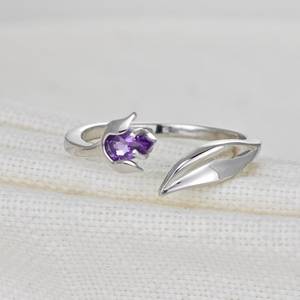 Amethyst <b>Ring</b> Tulip Flower Adjustable Gemstone Jewelry For Women - Product Image 1