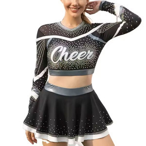 Ensemble d'uniformes de cheerleading pour adultes Econex Sports en polyester, noir et blanc, avec haut halter et jupe plissée, imprimé par transfert thermique - Product Image 3