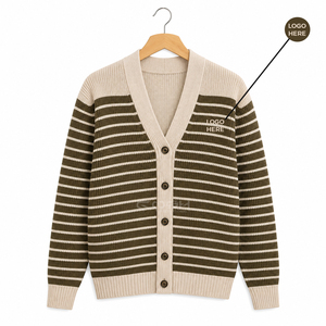 Cardigan en tricot rayé à logo personnalisé en acrylique Cosh International Sisterhood Sorority, col en V, manches longues, haut décontracté, boutons sur le devant - Product Image 5