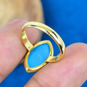 Turquoise Marquise Shape Faceted Gemstone Brass 18k Gold Plated Bezel Handmade Trendy Ring <b>For</b> Women <b>Gift</b> <b>For</b> <b>Her</b> - Product Image 3