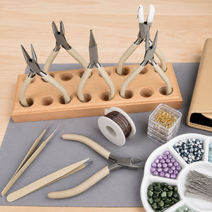 Jewelry Making Supply Kit 8 Piece Fashion Color <b>Pliers</b> <b>Set</b> with Matching Beige Carry Clutch and Craft Tools - Product Image 5