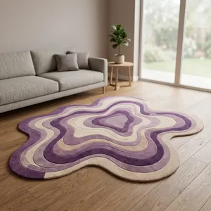 Tapis de salon moderne à motif vague abstrait, forme originale, en laine et acrylique, à poils épais et touffeté - Product Image 5