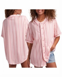 Maillot de baseball rayé jaune pour femme, manches courtes, coupe ample, boutons sur le devant, vêtements de sport, vêtements d'été - Product Image 5
