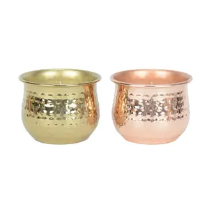 Ensemble de 2 pots à bougies classiques, diamètre 10,3 cm, hauteur 8 cm, récipients en métal martelé, finition or et cuivre, accent décoratif pour la maison - Product Image 5