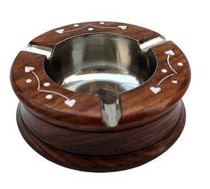 Cendrier en bois artisanal – Cendrier vintage pour cigarettes, cigares, décoration maison et bureau, rond, 1 pièce - Product Image 2