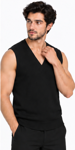 Pull sans manches en maille jacquard diamanté pour homme avec logo frontal, chaud et de haute qualité, personnalisable, vente en gros - Product Image 6