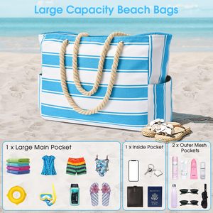 Bolsa de Mano Tipo Tote con Rayas Azules y Blancas, Asas de Cuerda, Resistente al Agua, Poliéster Ecológico, Duradera, Ajustable, Regalo Promocional - Product Image 5