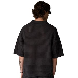 Polo de punto texturizado para hombre, color carbón, de manga corta, estilo casual, holgado, para verano, a la moda, OEM - Product Image 4