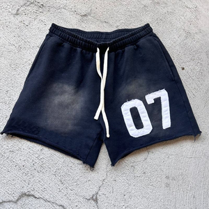 Pantalones Cortos de Felpa Gruesos con Logotipo Personalizado, Estilo Desgastado 07, Apliques, Ropa Urbana, Fabricante, Proveedor OEM, en Blanco - Product Image 1
