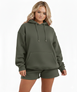 Women Winter Long Hoodie and Shorts <b>Set</b> High Quality OEM ODM Best Selling Modern Casual Streetwear Two Piece - Product Image 6