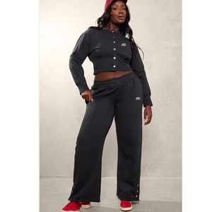 Women <b>Plus</b> <b>Size</b> Cropped Sweatshirt Jogger <b>Set</b> Snap Button Customise Two Piece Tracksuit Casual <b>Lounge</b> Wear - Product Image 1