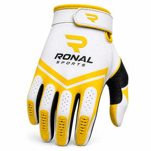 ถุงมือแข่งรถแบบเต็มนิ้ว Ronal Sports ผลิตจากโพลีเอสเตอร์และผ้าฝ้าย ระบายอากาศได้ดี กันลื่น ปิดด้วยหัวเข็มขัด พิมพ์ลายดิจิทัล สีเหลืองขาว - Product Image 2