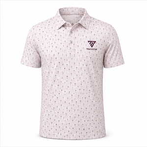 Camisa Polo Trackstar para Hombre, Color Rosa, con Estampado de Pelota de Golf, Manga Corta, Cuello con Botones, Camisa Deportiva Informal, Logotipo Personalizado - Product Image 1