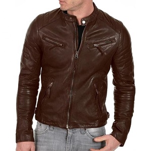 Top Selling Genuine Sheepskin Leather Bomber <b>Jacket</b> Custom Men Motorcycle Brown Vintage <b>Quilted</b> Plaid <b>Pattern</b> Winter - Product Image 1