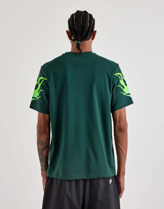 เสื้อยืดแขนสั้นสีเขียวสำหรับผู้ชาย พิมพ์ลายเปลวไฟ คอกลม สวมใส่สบาย ระบายอากาศได้ดี ทรงปกติ ผ้าฝ้ายถัก - Product Image 4