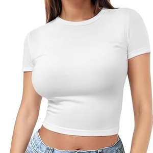 T-shirt Y2K en jersey de coton coréen uni à manches raglan courtes, avec logo personnalisé, pour femme, style gym et mode, 220g – Collection Été 2025 - Product Image 1