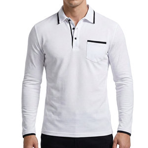 Polo homme manches longues sur mesure de luxe, finition contrastée, tissu piqué, vente en gros, respirant, coupe ajustée, polos business pour hommes - Product Image 3