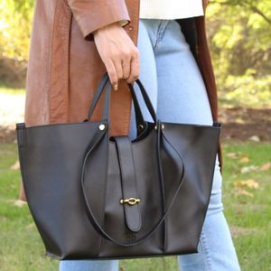 Royaa Large Brown Leather Tote <b>Bag</b>: Buckle Closure, Top Handle Handbag Full Grain Leather Tote <b>Work</b> 15" Laptop <b>Bag</b> Women - Product Image 4