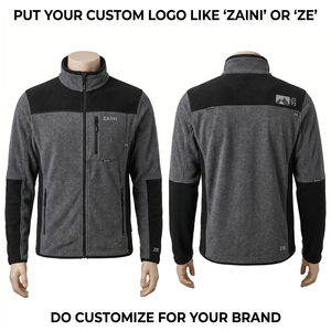 Premium 320 GSM Polar Fleece <b>Running</b> <b>Jacket</b> Gray Black Contrast Panel Custom Embroidery Print Embossed Woven Logo Breathable - Product Image 1