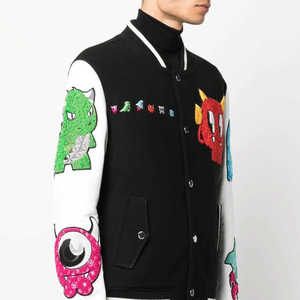 Custom OEM Private Label <b>Men</b> Satin Chenille <b>Letter</b> Snap Front Rib Collar Cuffs Hem Streetwear Varsity <b>Jacket</b> - Product Image 2