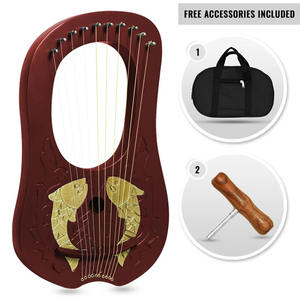 Lira de Madera de 10 Cuerdas, Arpa Portátil para Principiantes, Instrumento Musical con Llave de Afinación, Bolsa de Transporte, Diseño Tallado y Pulido por GNG IMPEX - Product Image 1