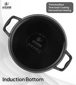 Casserole peu profonde en fonte avec couvercle, revêtement émaillé multicouche durable, distribution uniforme de la chaleur, compatible four et induction - Product Image 3