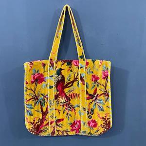 Quilted Cotton Geometric Pattern Tote <b>Bag</b> with Zipper Closure Shopping & Travel <b>Bag</b> - Product Image 1