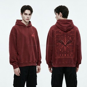 Custom Vintage Wash Pink Hoodie Men Oversized Streetwear Acid Washed Heavyweight Fleece Pullover Vampire Graphic Printed Hoodies - Product Image 3