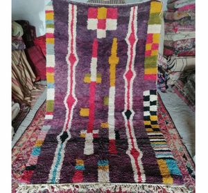 Alfombra de Lana Hecha a Mano de Alta Calidad, Alfombra de Estilo Marroquí Berber Morada, Alfombra Boho Geométrica Colorida para Decoración del Hogar, MOQ 1 P - Product Image 1