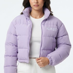 Women's Fashion <b>Cropped</b> <b>Puffer</b> <b>Jacket</b> Oversized Sleeve High Neck Full Zip Quilted Winter Outerwear Supplier - Product Image 2