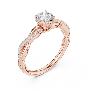 Anillo de Compromiso con Diamante Moissanite de Corte Redondo y Banda Trenzada - Anillo de Propuesta de Plata de Ley Chapado en Oro Rosa de 14K - Product Image 3