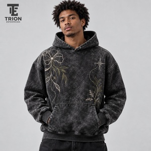 Sudadera con capucha para hombre con efecto acid wash, bordada, combina textura vintage, comodidad y calidez con costuras artísticas para un estilo urbano moderno. - Product Image 1