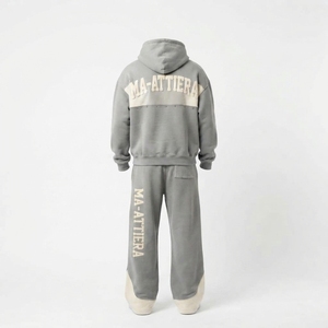 Ensemble de survêtement à capuche pour homme, gris, avec blocs de couleur, imprimé Ma-ATTiera, fermeture éclair intégrale, coupe ample, décontracté, sweat-shirt et pantalon - Product Image 4