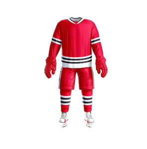 Jersey de Hockey sobre Hielo Personalizado para Hombre, con Rayas Azules, Pantalones Blancos y Guantes, Uniforme Sublimado de Poliéster, Ropa Deportiva de Invierno - Product Image 3
