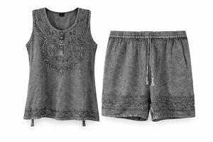 Fabricante de Conjuntos de Top y Pantalones Cortos Bordados de Viscosa para Mujer - Product Image 2