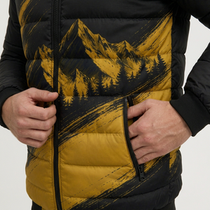 Chaqueta Acolchada Storm Fit para Hombre, Negra y Amarilla, Cuello Alto, Cierre de Cremallera, Resistente al Viento, Diseño Deportivo Estampado, Corte Regular - Product Image 4