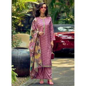 PANTALÓN DE TRABAJO DE IMPRESIÓN DIGITAL DE MUSELINA DE DISEÑADOR CON DUPATTA PINK - Product Image 1