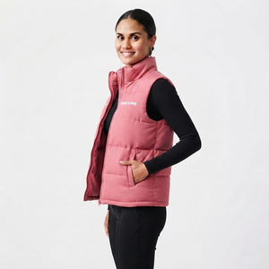 Custom Wholesale High Quality <b>Women</b> Vest Puffer <b>Jacket</b> Elegant Pink Color Stand Collar Full Zip <b>Sleeveless</b> Winter Puffer - Product Image 6