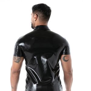 เสื้อแจ็คเก็ตหนังแฟชั่นสำหรับผู้ชาย แขนสั้น สีดำ ทรงเข้ารูป สไตล์เฟติช คลับแวร์ เซ็กซี่ สำหรับงานปาร์ตี้  แบบกลับด้านได้ ระบายอากาศได้ดี ทำจากลาเท็กซ์ ให้ความรู้สึกเหมือนผิวหนังจริง - Product Image 4