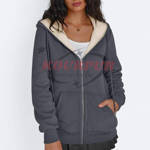 Sudadera con capucha para mujer, de color sólido, de algodón, tejida, de manga larga con cremallera, para otoño. - Product Image 2