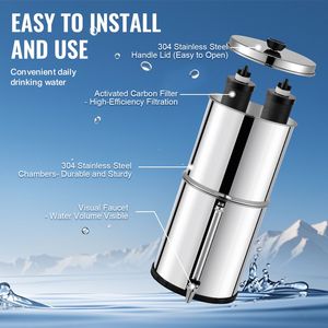 Sistema di filtraggio dell'acqua da banco in acciaio inossidabile 304 da 2,25G, alimentato a gravità, manuale, per camper, riduce il piombo del 9% - Product Image 6