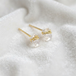 Wire Wrapped Sapphire Baguette <b>Stud</b> <b>Earrings</b> Gold Plated Brass Minimalist Women's Jewelry - Product Image 4
