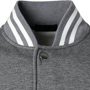 <b>Men</b> Varsity <b>Jacket</b> Gray <b>White</b> PU Sleeve Stand Collar Casual Autumn Regular Fit Polyester Cotton Material Button Closure - Product Image 5