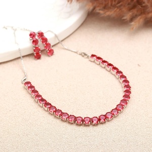<b>Ruby</b> CZ <b>Necklace</b> Set White Gold Plated Brass Vintage Layered July Birthstone Bridal Wedding Party Anniversary Gift Jewelry - Product Image 3