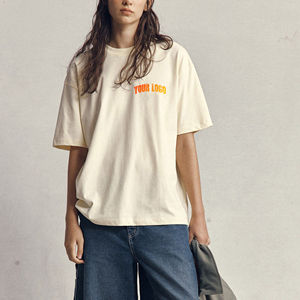 Camiseta Oversize con Cuello Redondo para Mujer, 100% Algodón, Corte Regular, Color Sólido, Impresión Gráfica Personalizada, Ropa de Verano, OEM ODM - Product Image 1