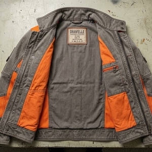 Veste cargo cyberpunk en toile délavée ambre ardoise orange, col cheminée industriel, avec anneaux en D et sangles, pour homme, personnalisable ODM OEM - Product Image 5