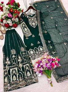 Purple Embroidered Chiffon Salwar Kameez With Dupatta Traditional Women's <b>Wedding</b> Wear India Pakistan - Product Image 6