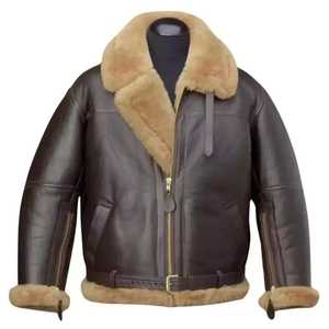 Chaqueta de hombre de piel de oveja auténtica, estilo bomber, cálida, personalizable, transpirable, talla grande, informal, con cremallera, para invierno. - Product Image 1