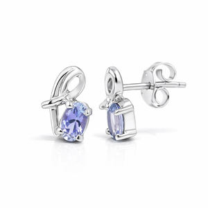 Boucles d'oreilles clous ovales en argent sterling 925 avec tanzanite, plaqué or 1 micron, finition rhodium, mariage, minimaliste, élégant, design de créateur - Product Image 2