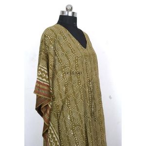 Robe Kaftan Indienne 100% Coton Imprimée au Bloc, Modeste, Faite à la Main, Florale, Longueur Midi, Taille Naturelle, Écologique, Quotidienne, Été Automne - Product Image 4